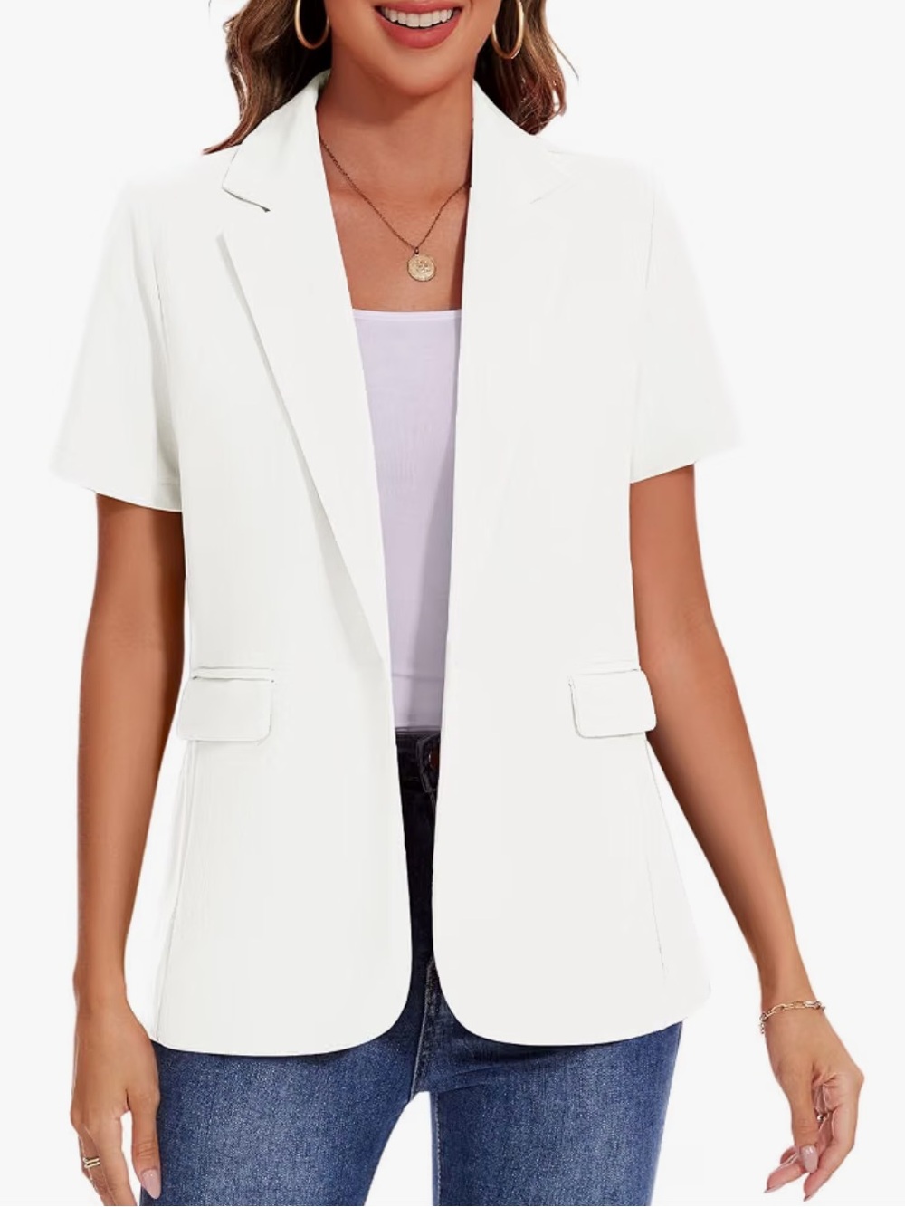 Classic White Short-Sleeve Blazer Jacket -NWT- L